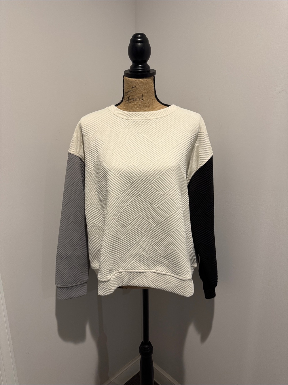 Double Take Like New Textured Colorblock Sweatshirt with Matching Shorts